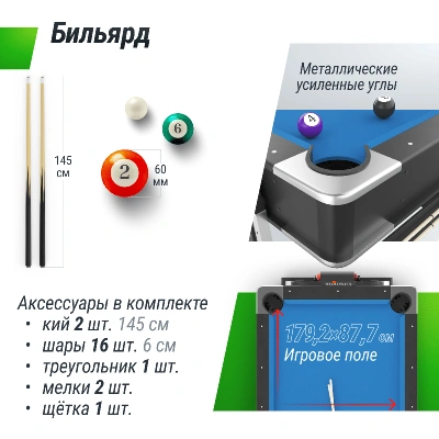 Игровой стол UNIX Line Трансформер 4 в 1 (204х112 cм) Black
